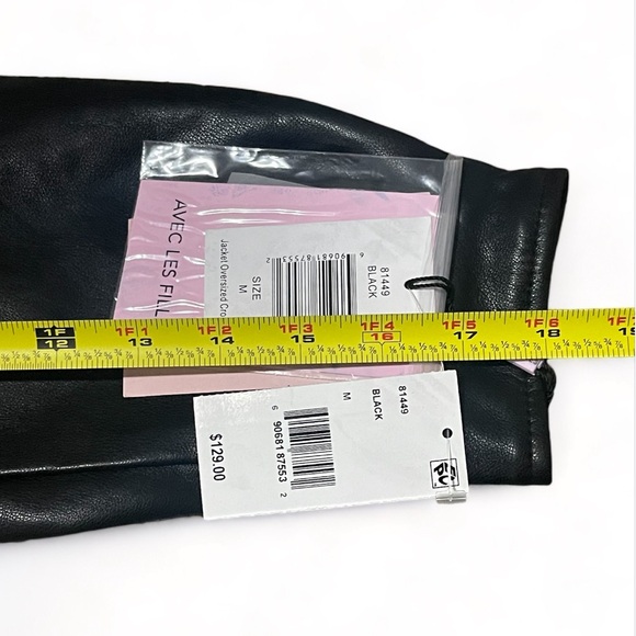 Avec Les Filles Oversized Faux Leather Cropped Biker Jacket - Black - M - Picture 6 of 11